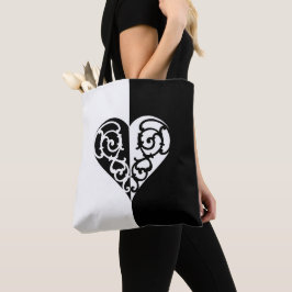 Vet zwart en wit Filigree Heart Design Tote Bag