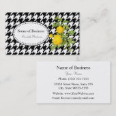 Vet Zwart en Wit Houndstooth Chique Gele Rozen Visitekaartje (Voorkant / Achterkant)