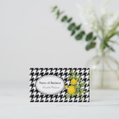 Vet Zwart en Wit Houndstooth Chique Gele Rozen Visitekaartje (Staand voorkant)