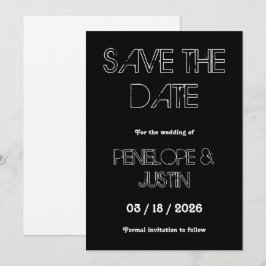Vet zwart en wit, modern minimalistisch sparen de save the date