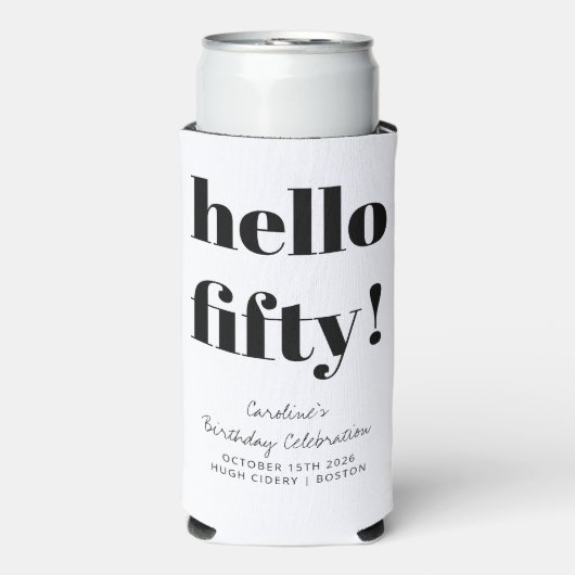Vet zwart en wit, moderne 50e verjaardag, aangepas seltzer blikjeskoeler (Seltzer Voorkant)