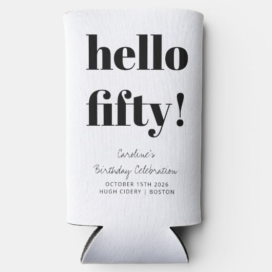 Vet zwart en wit, moderne 50e verjaardag, aangepas seltzer blikjeskoeler (Voorkant)