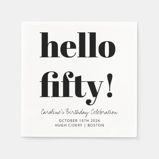 Vet zwart en wit, moderne 50e verjaardag, aangepas servet (Voorkant)