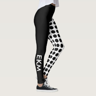 Vet zwart en wit poka Dot en vast monogram Leggings