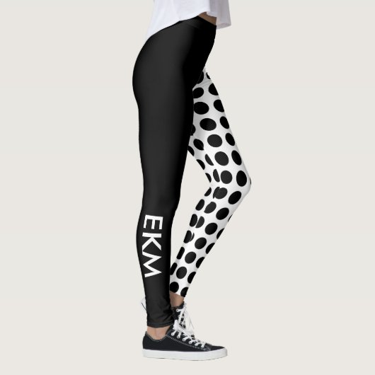 Vet zwart en wit poka Dot en vast monogram Leggings (Rechts)