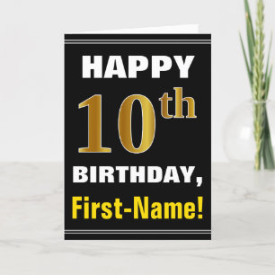 Vet, Zwart, Faux Gold 10e Verjaardag w / Naam Kaar Kaart
