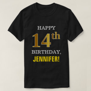 Vet, zwart, Faux Gold 14th Birthday met Shirt naam