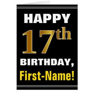 Vet, Zwart, Faux Gold 17e Verjaardag w / Naam Kaar