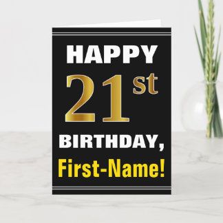 Vet, Zwart, Faux Gold 21st Verjaardag w / Naam Kaa Kaart