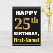 Vet, Zwart, Faux Gold 25e Verjaardag w / Naam Kaar Kaart (Gele Bloem)
