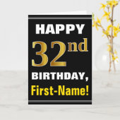 Vet, Zwart, Faux Gold 32e Verjaardag w / Naam Kaar Kaart (Gele Bloem)