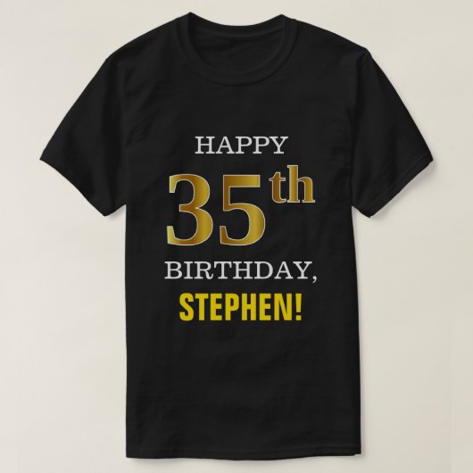 Vet, zwart, Faux Gold 35th Birthday met Shirt naam (Design voorkant)