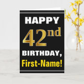 Vet, zwart, Faux Gold 42e verjaardag met Kaart (Gele Bloem)