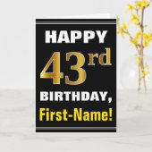 Vet, Zwart, Faux Gold 43e Verjaardag w / Naam Kaar Kaart (Gele Bloem)