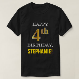Vet, zwart, Faux Gold 4th Birthday met naam Shirt
