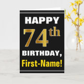 Vet, Zwart, Faux Gold 74e Verjaardag w / Naam Kaar Kaart (Gele Bloem)