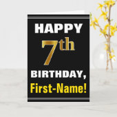 Vet, zwart, Faux Gold 7th Birthday met naam Kaart (Gele Bloem)