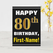 Vet, Zwart, Faux Gold 80ste Verjaardag w / Naam Ka Kaart (Gele Bloem)