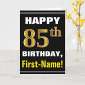 Vet, Zwart, Faux Gold 85e Verjaardag w / Naam Kaar Kaart (Gele Bloem)