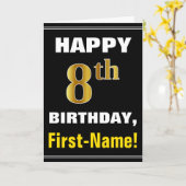 Vet, Zwart, Faux Gold 8e Verjaardag w / Naam Kaart (Gele Bloem)