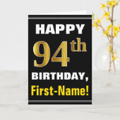 Vet, Zwart, Faux Gold 94e Verjaardag w / Naam Kaar Kaart (Gele Bloem)