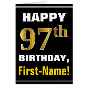 Vet, zwart, Faux Gold 97th Birthday, met naamerkaa