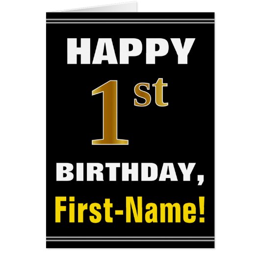 Vet, zwart, Faux Gold, eerste verjaardag met Kaart (Voorkant)