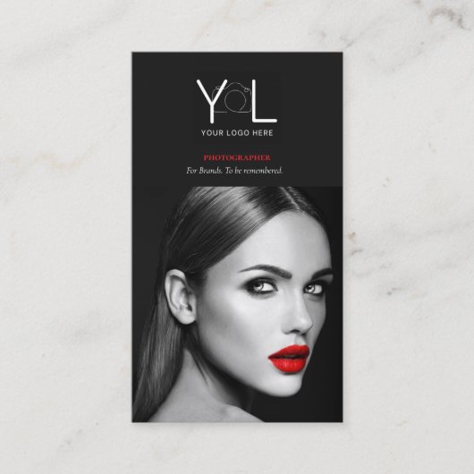 Vet Zwart Fotograaf QR code Social Media Foto Visitekaartje (Voorkant)