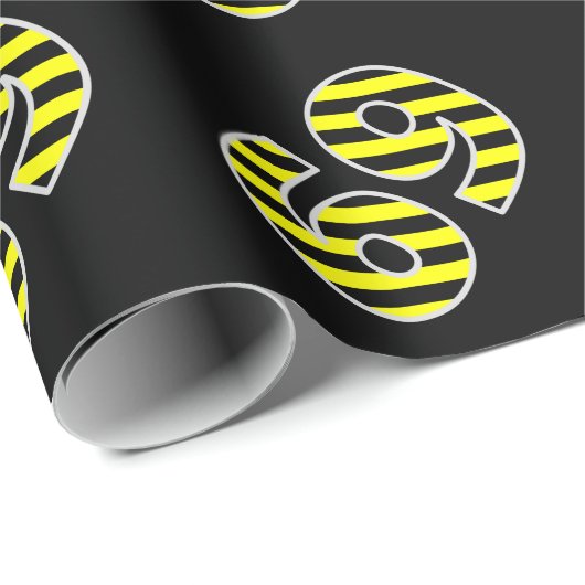 Vet, zwart & geel Strepen 69 Event # (Verjaardag) Cadeaupapier (Rol Hoek)