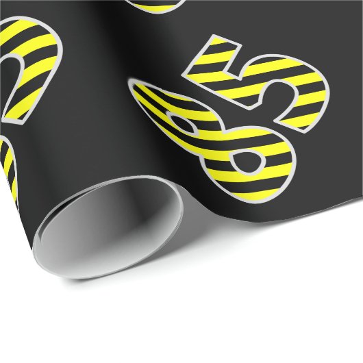 Vet, zwart & geel Strepen 85 Event # (Verjaardag) Cadeaupapier (Rol Hoek)