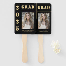 Vet Zwart Goud Typografie Foto Graduation Party Handwaaier