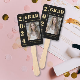 Vet Zwart Goud Typografie Foto Graduation Party Handwaaier