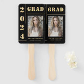 Vet Zwart Goud Typografie Foto Graduation Party Handwaaier (Voorkant en achterkant)
