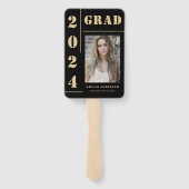 Vet Zwart Goud Typografie Foto Graduation Party Handwaaier (Achterkant)