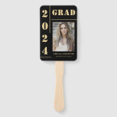 Vet Zwart Goud Typografie Foto Graduation Party Handwaaier (Voorkant)