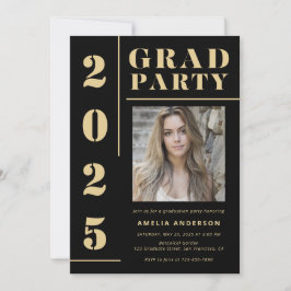 Vet Zwart Goud Typografie Foto Graduation Party Kaart