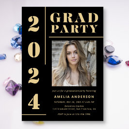 Vet Zwart Goud Typografie Foto Graduation Party Kaart