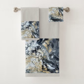 Vet Zwart Goud & Witte Grens Badkamer Handdoek Set (Insitu)