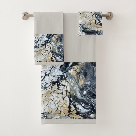 Vet Zwart Goud & Witte Grens Badkamer Handdoek Set (Insitu)