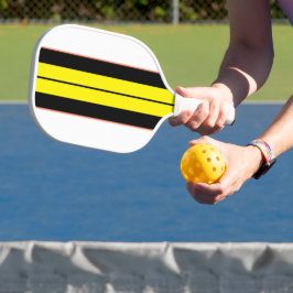 Vet Zwart Helder Geel Racing Stripes Op Wit Pickleball Paddle