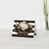 Vet zwart, ivoor strepen, bloemen dank u 2 bedankkaart (Voorkant)