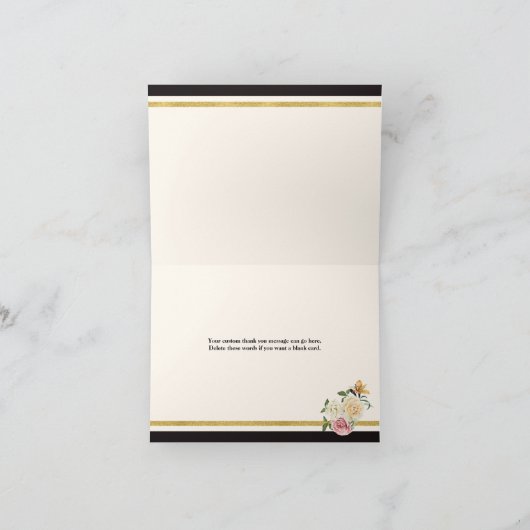 Vet zwart, ivoor strepen, bloemen dank u bedankkaart (Binnen)