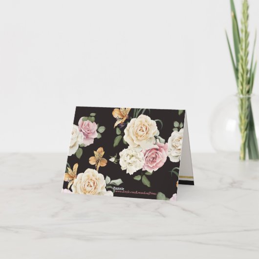 Vet zwart, ivoor strepen, bloemen dank u bedankkaart (Achterkant)