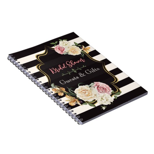 Vet Zwart, Ivoor Strepen, Bloemen Gasten en Gesche Notitieboek (Rechterzijde)