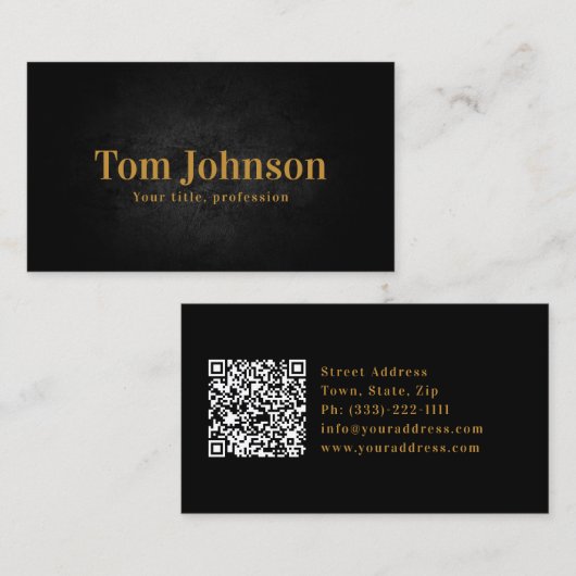 Vet Zwart Modern Gold Lettering Business Service Visitekaartje (Voorkant / Achterkant)