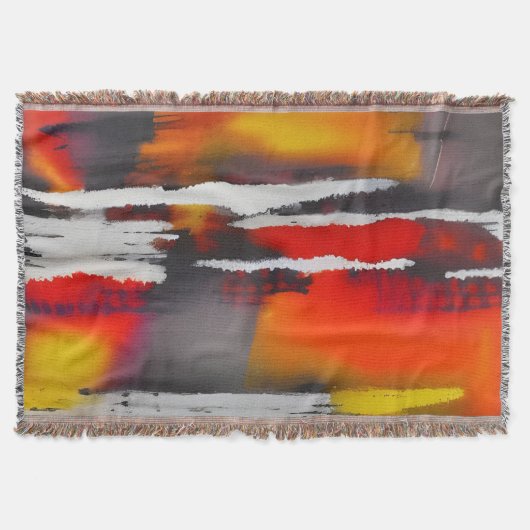 Vet Zwart Rood & Geel Moderne Abstracte Kunst Deken (Voorkant)