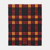 Vet, zwart, rood, geel, plaid monogram fleece deken (Voorkant)