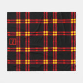 Vet, zwart, rood, geel, plaid monogram fleece deken (Voorkant (Horizontaal))