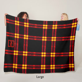 Vet, zwart, rood, geel, plaid monogram fleece deken