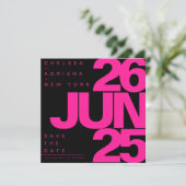 Vet Zwart Roze Typografie Trouwen Save The Date (Staand voorkant)